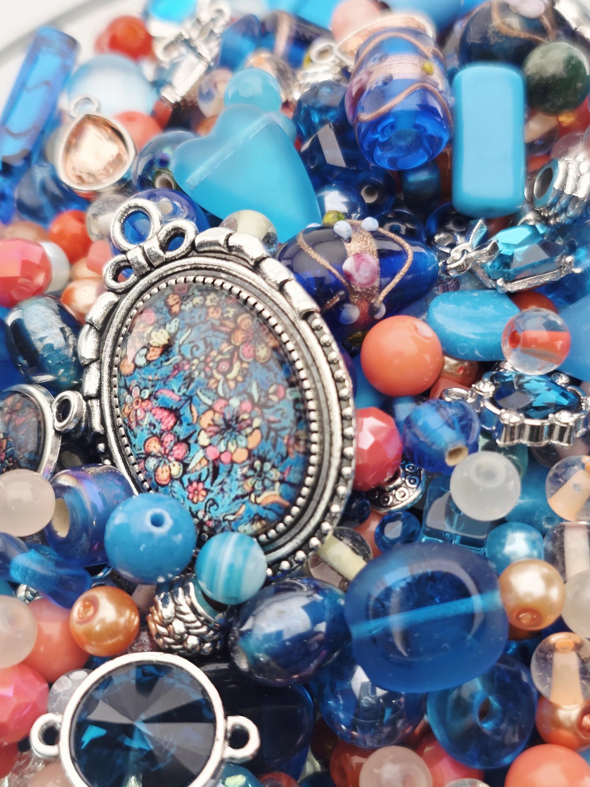 Coral Grief Bead Mix, Salmon Aqua Glass with Metal Spacers (2oz) | Jewelry Making Bracelet Supply | Learise Curated Mix