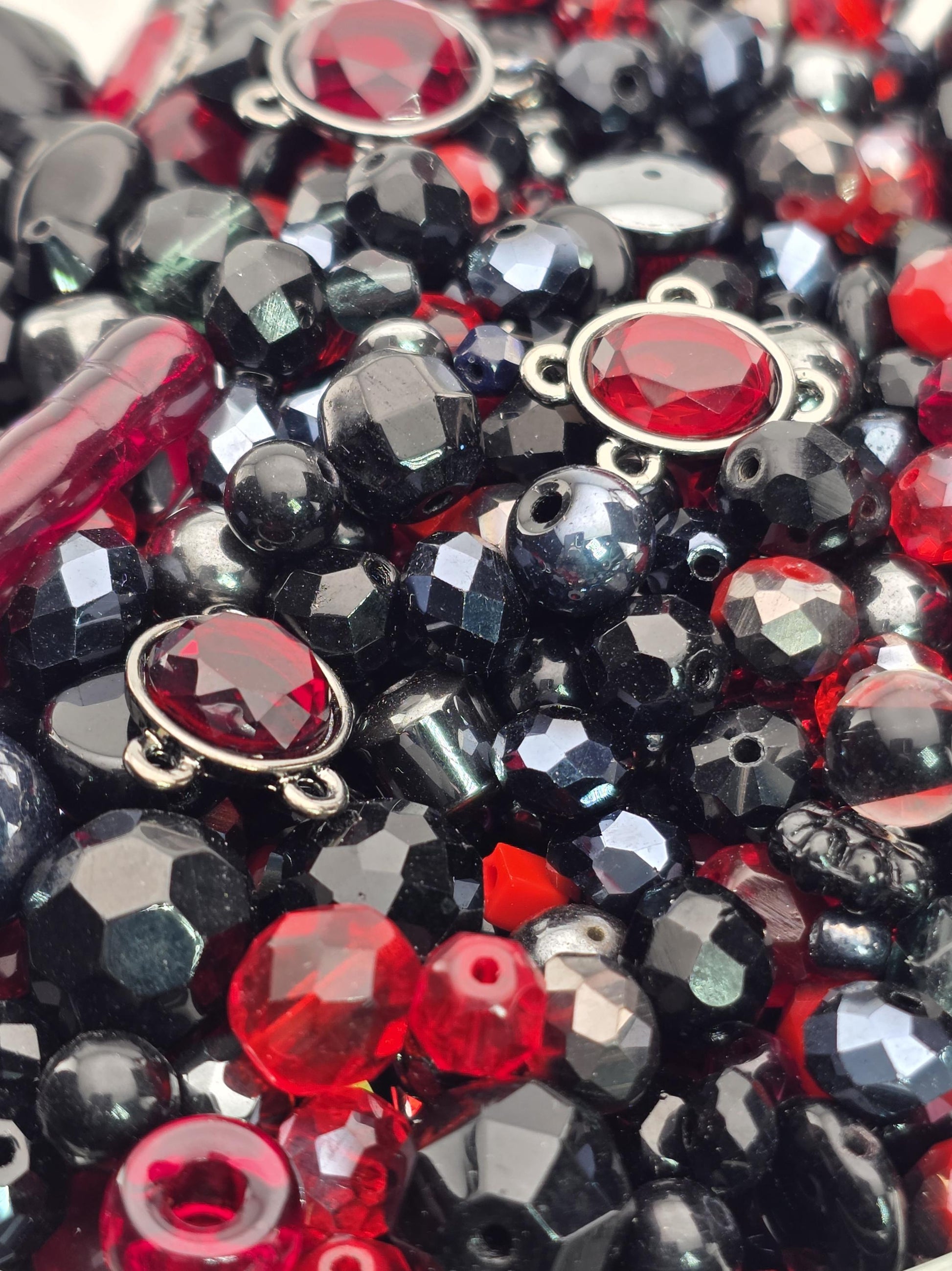 Midnight Flame Glass Beads, Red and Black Mix (Faceted Czech Bead Soup) | Jewelry Making Bracelet Supply | Learise Curated Mix