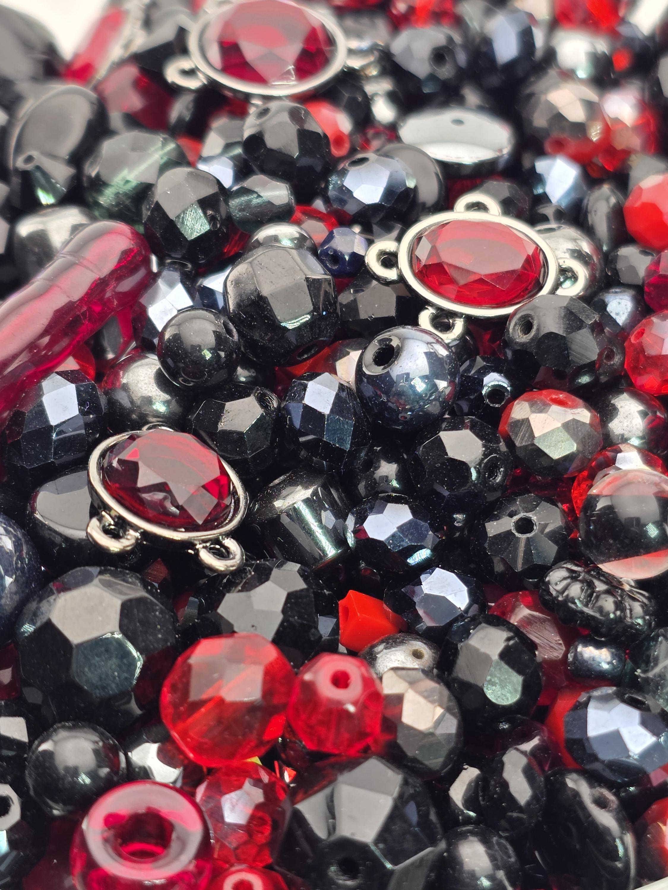 Midnight Flame Glass Beads, Red and Black Mix (Faceted Czech Bead Soup) | Jewelry Making Bracelet Supply | Learise Curated Mix
