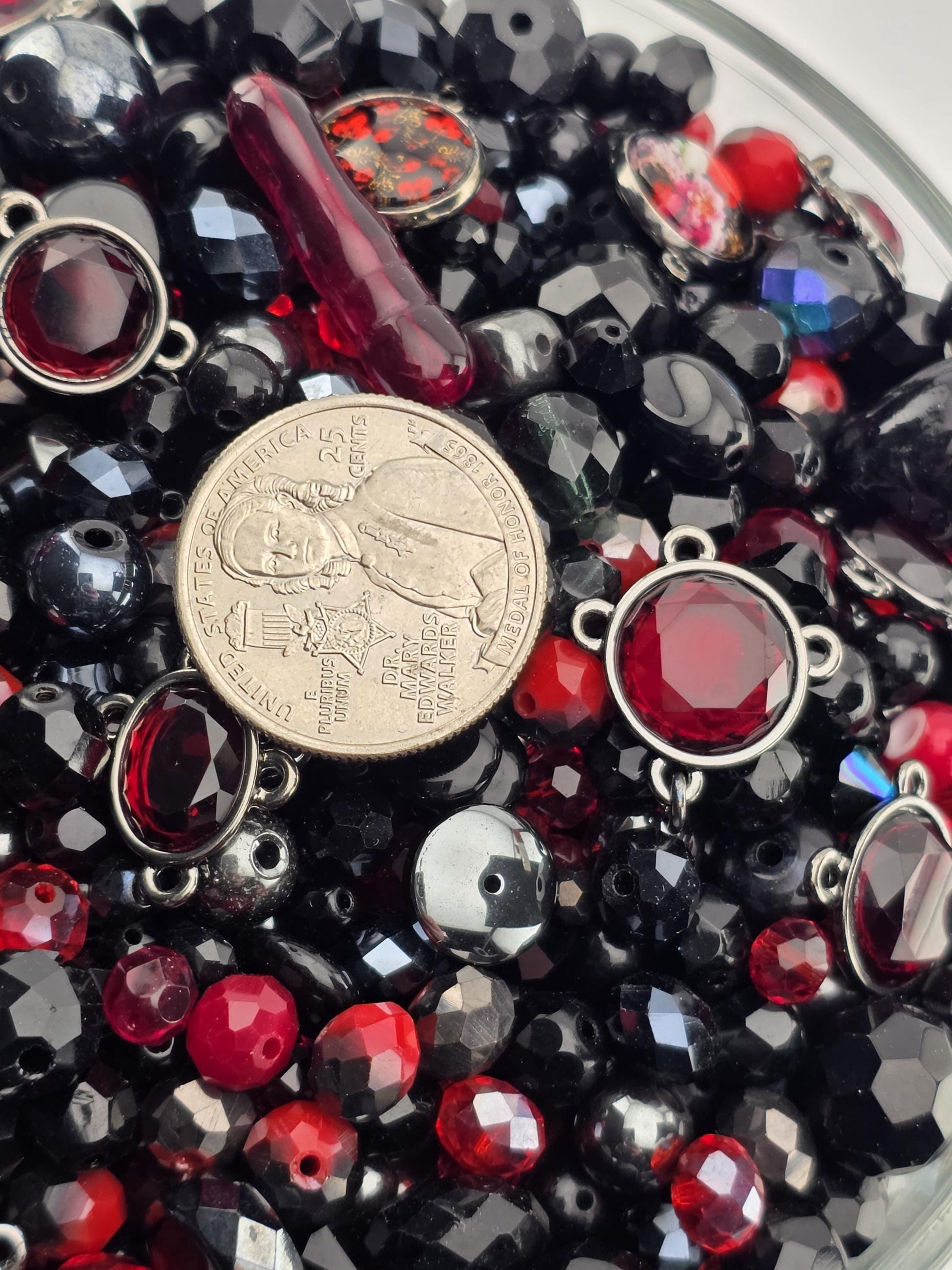 Midnight Flame Glass Beads, Red and Black Mix (Faceted Czech Bead Soup) | Jewelry Making Bracelet Supply | Learise Curated Mix