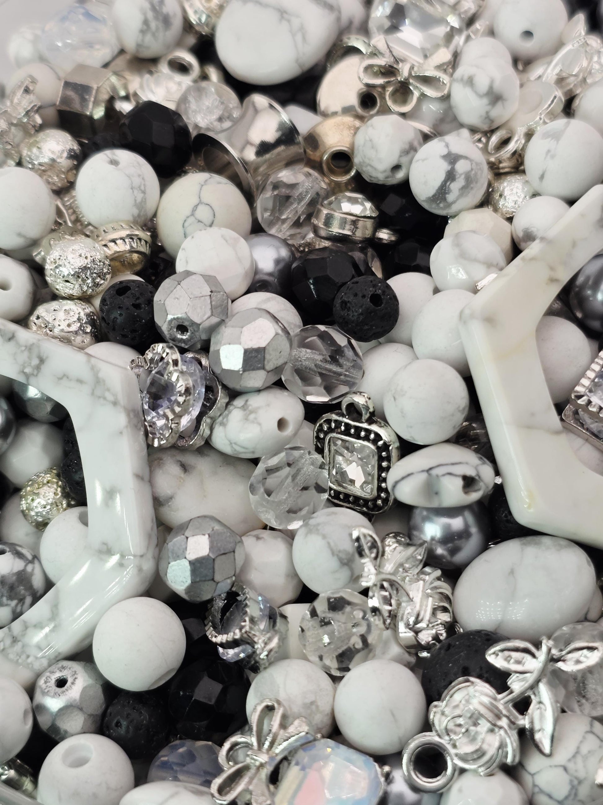 Exclusive "Frosted Lava" Howlite & Lava Stone Mix: Natural Gemstone Beads for Jewelry Making (2oz pkg) | Jewelry Making Bracelet Supply