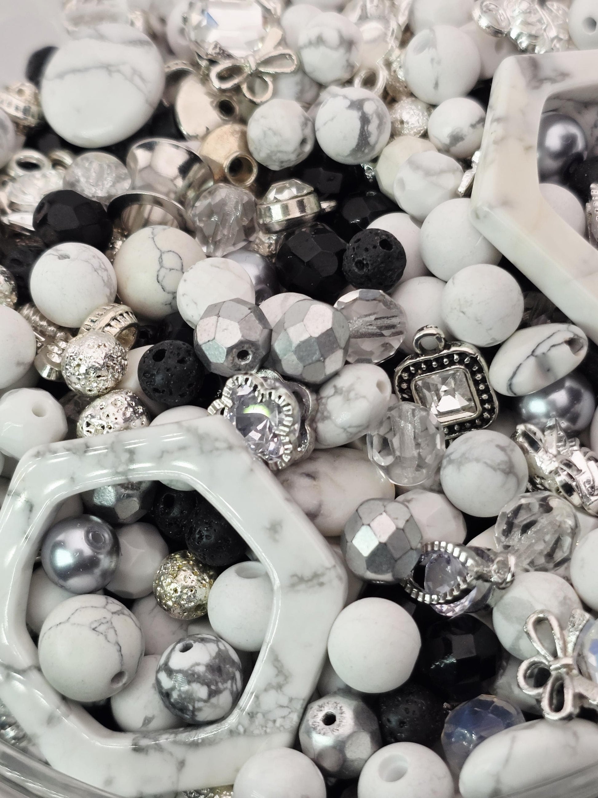 Exclusive "Frosted Lava" Howlite & Lava Stone Mix: Natural Gemstone Beads for Jewelry Making (2oz pkg) | Jewelry Making Bracelet Supply