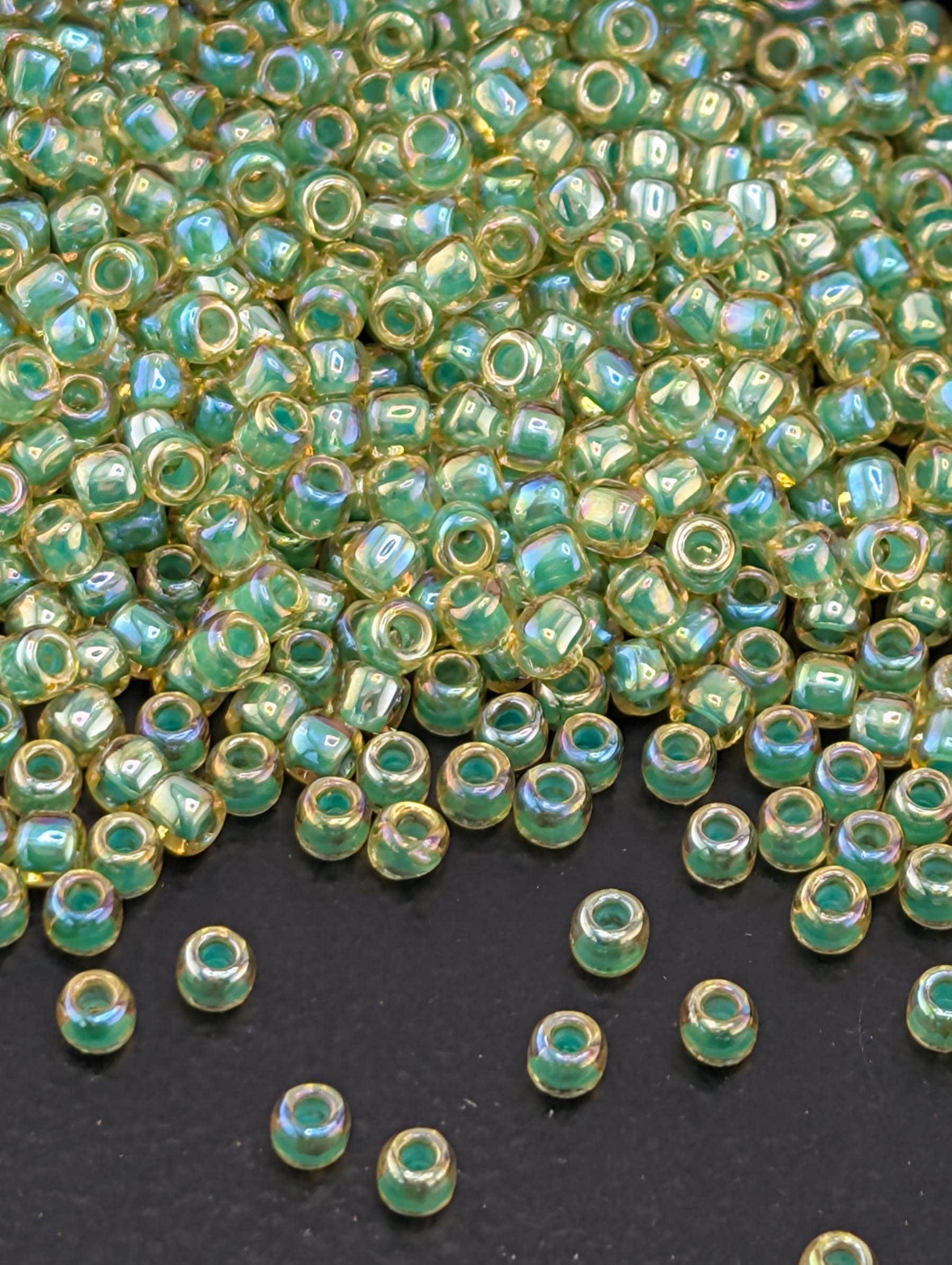 Inside-Color Rainbow Lt Jonquil/Mint-Lined Size 11/0 Toho Round 2.5" tube | Japanese Seed Beads | Bead Weaving Embroidery Supply