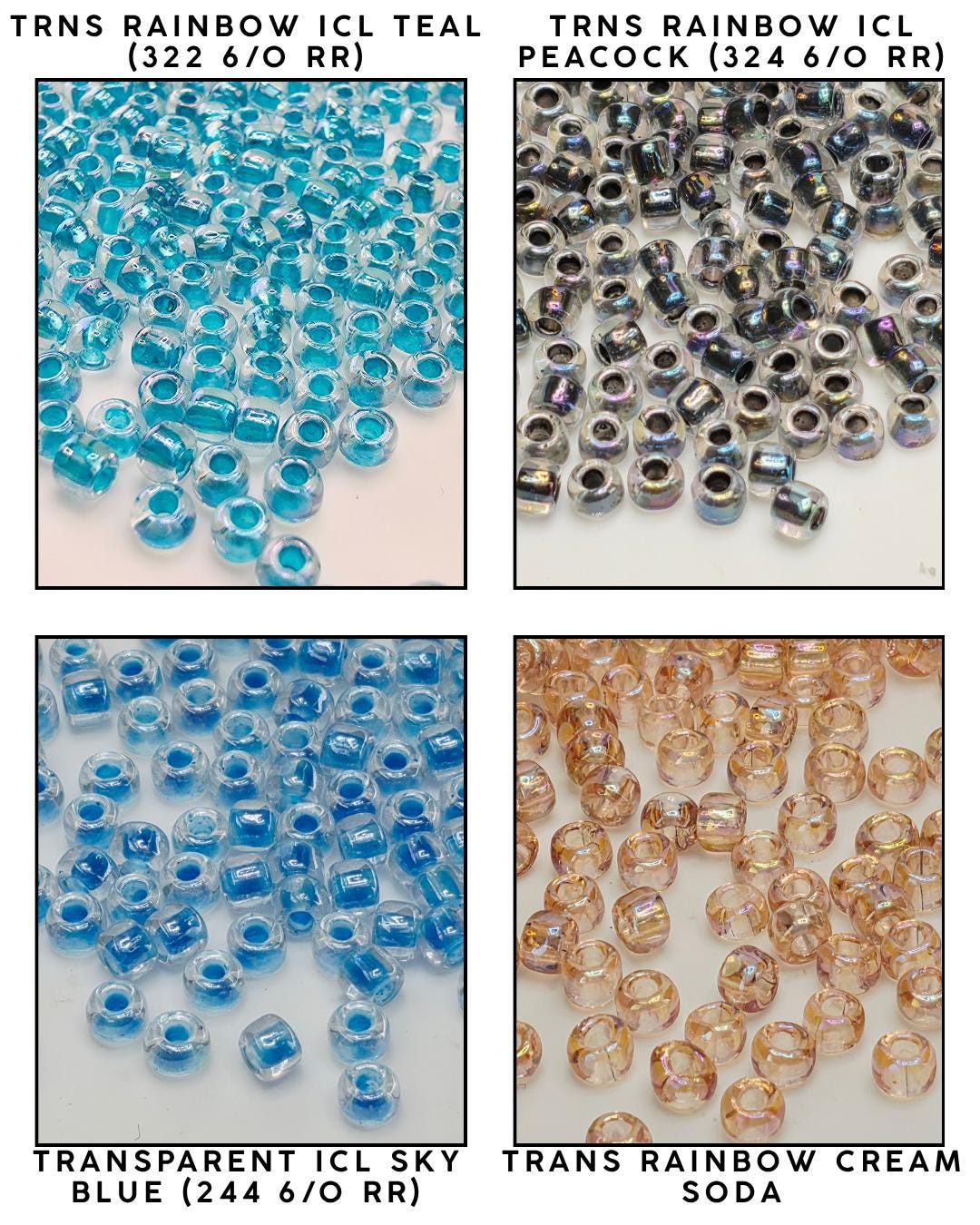 a collection of various colored beads, including pink, blue, and red, arranged in multiple rows.
