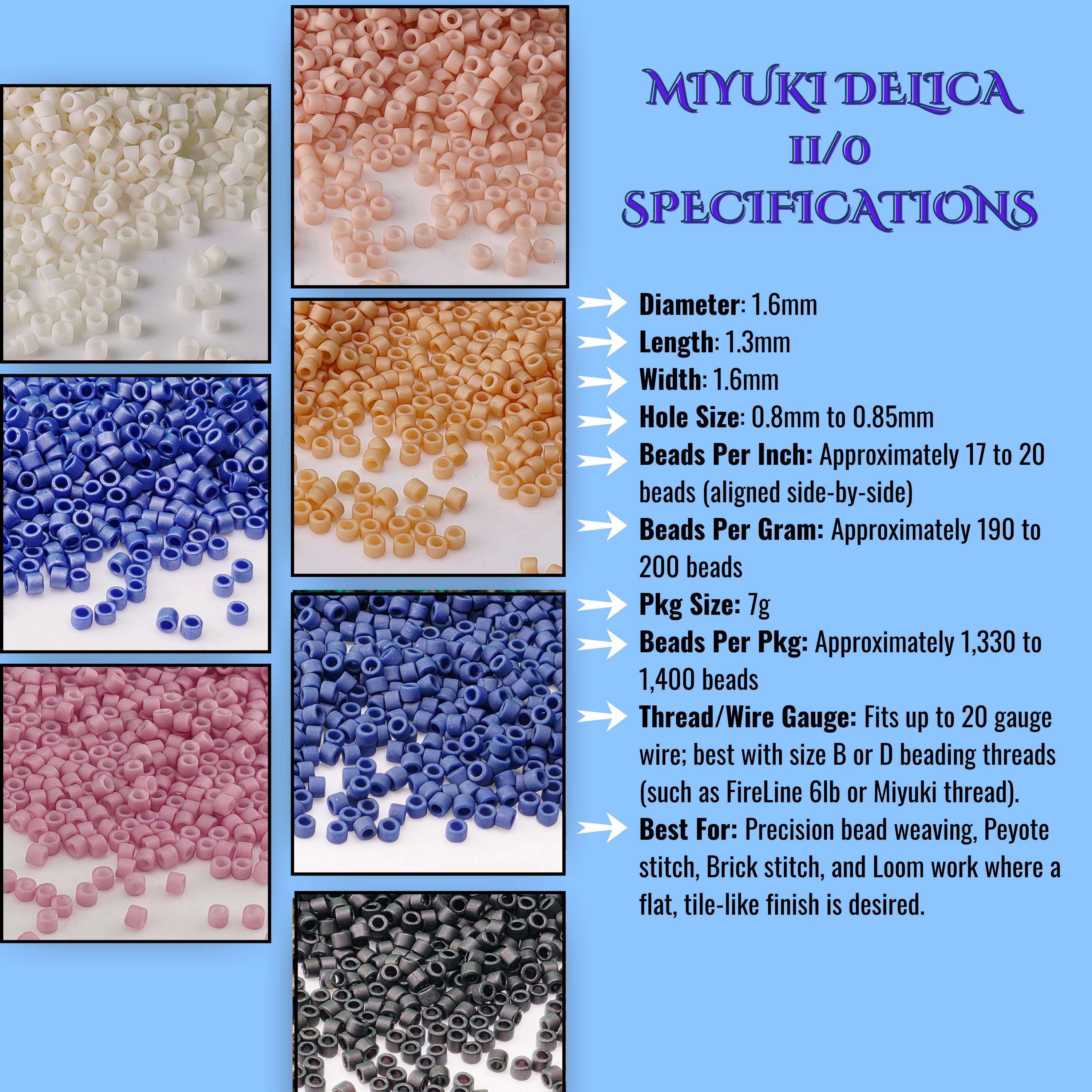 The image is a collage of various images showcasing different types of beads, including those in different colors and sizes. The images are arranged in a way that allows for a clear visual comparison of the beads, and the text provides specifications and information about the beads, such as their dimensions, bead size, and thread/wire gauge.
