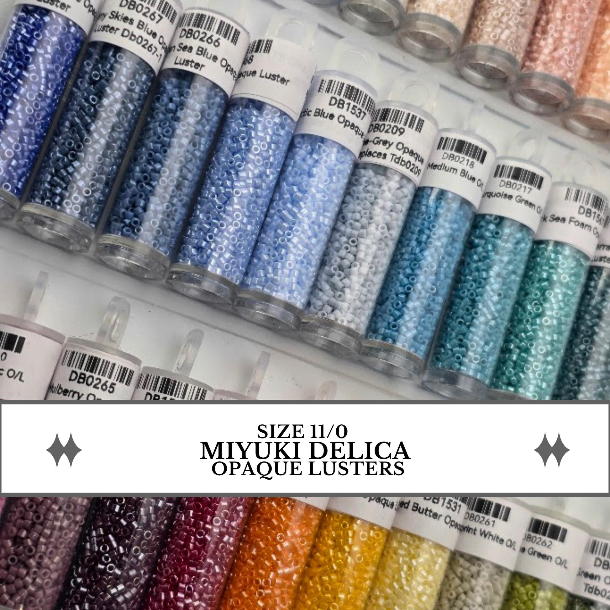 a collection of colorful beads in various sizes and colors, arranged in rows and columns.