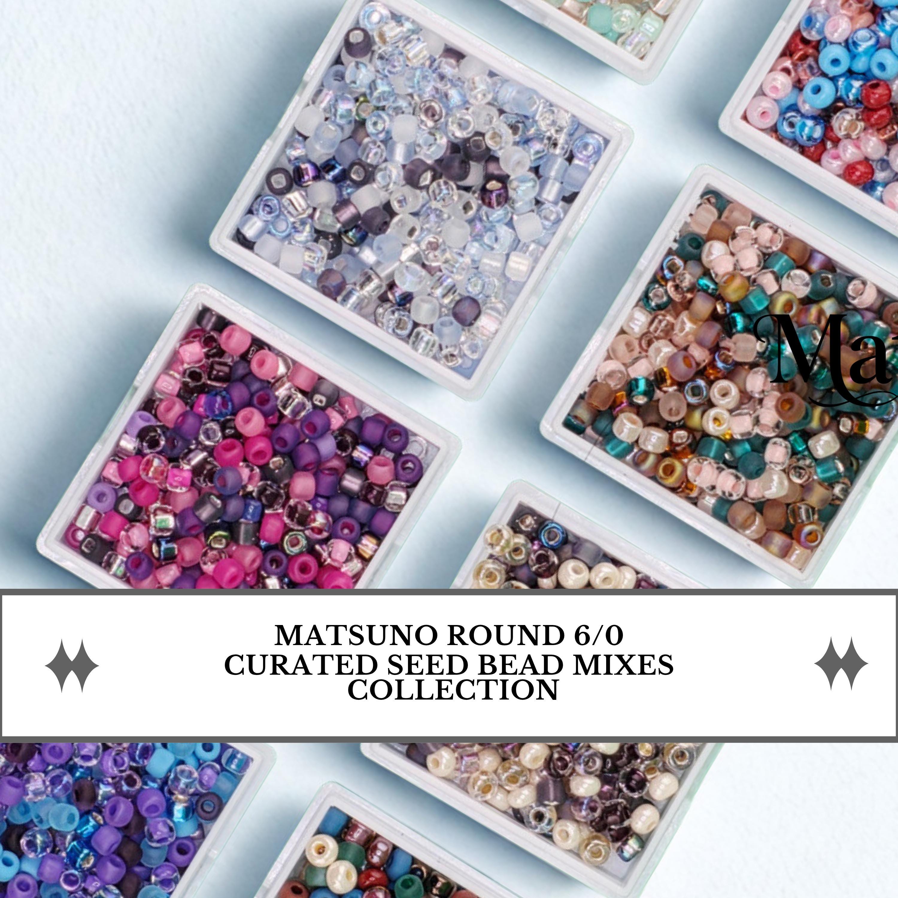 a collection of various colored seed beads in different shapes and sizes, arranged in multiple containers.