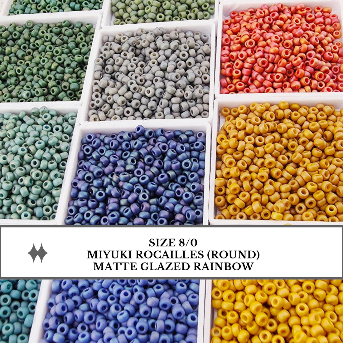 a variety of colorful beads in different shapes and sizes, arranged in multiple containers.