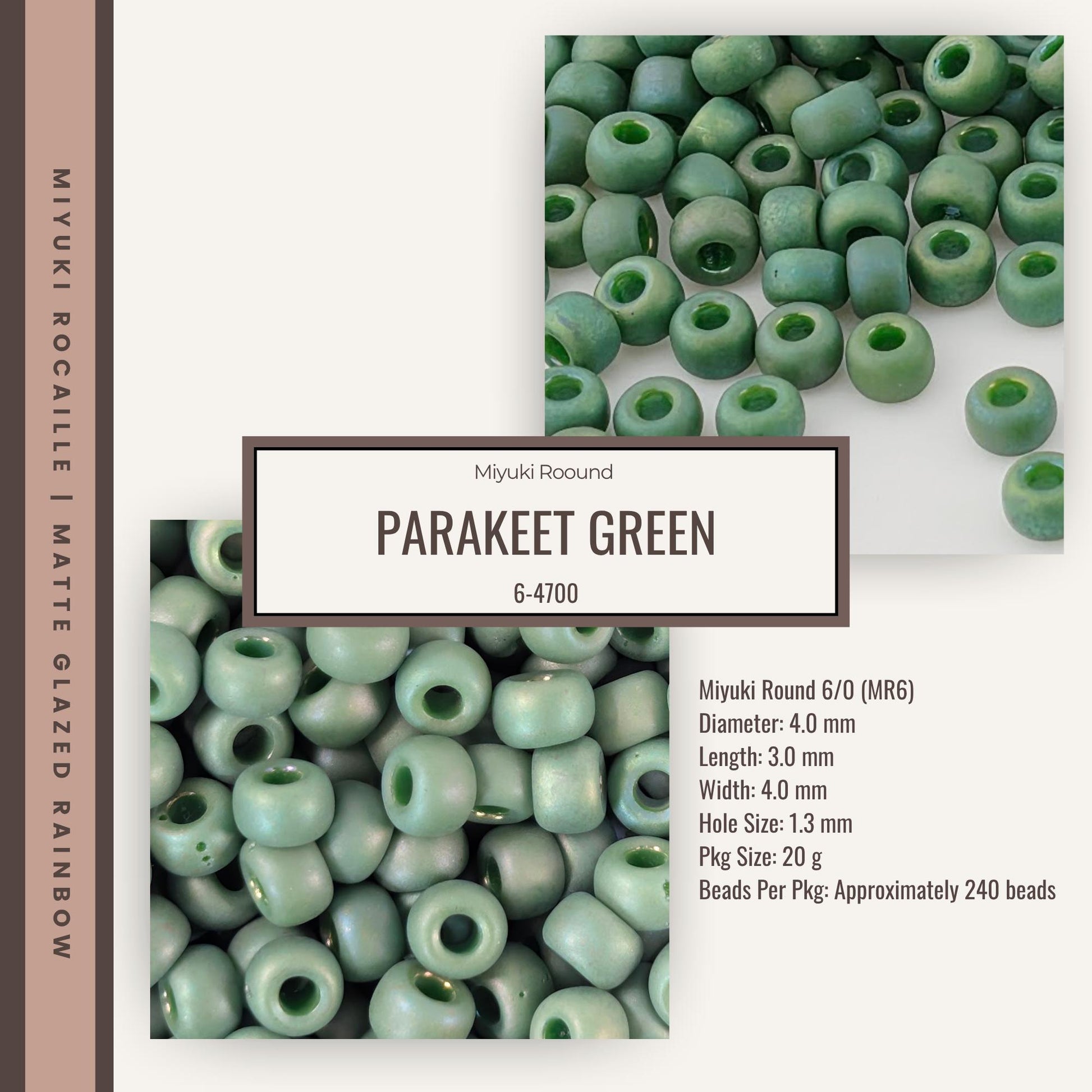 The image is a collage of two images, one showing a large pile of green beads and the other showing a smaller pile of green beads. The collage includes text that provides information about the beads, such as their size, material, and weight.