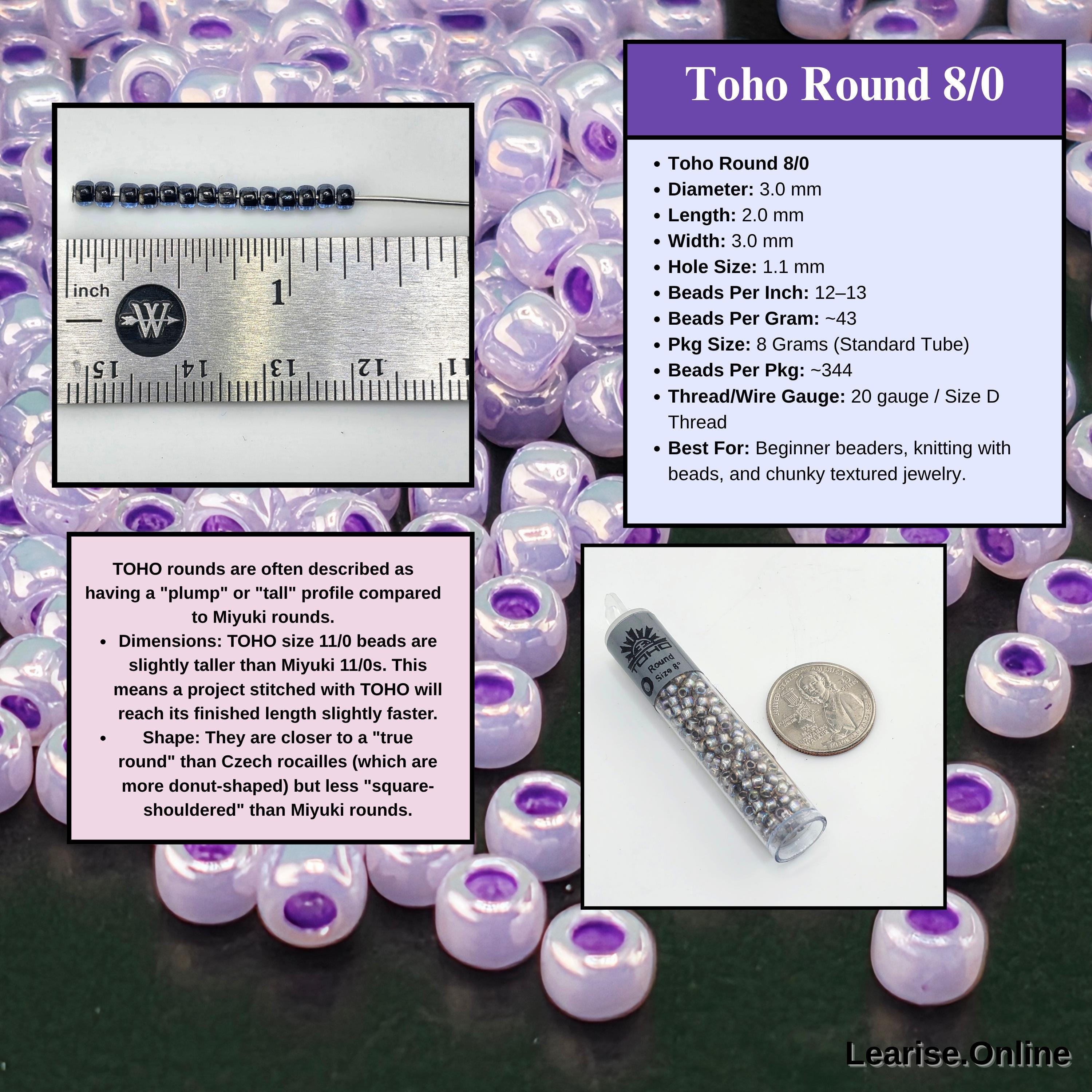 Ceylon Size 8 Toho Japanese Glass Seed Beads - 2.5" Tube