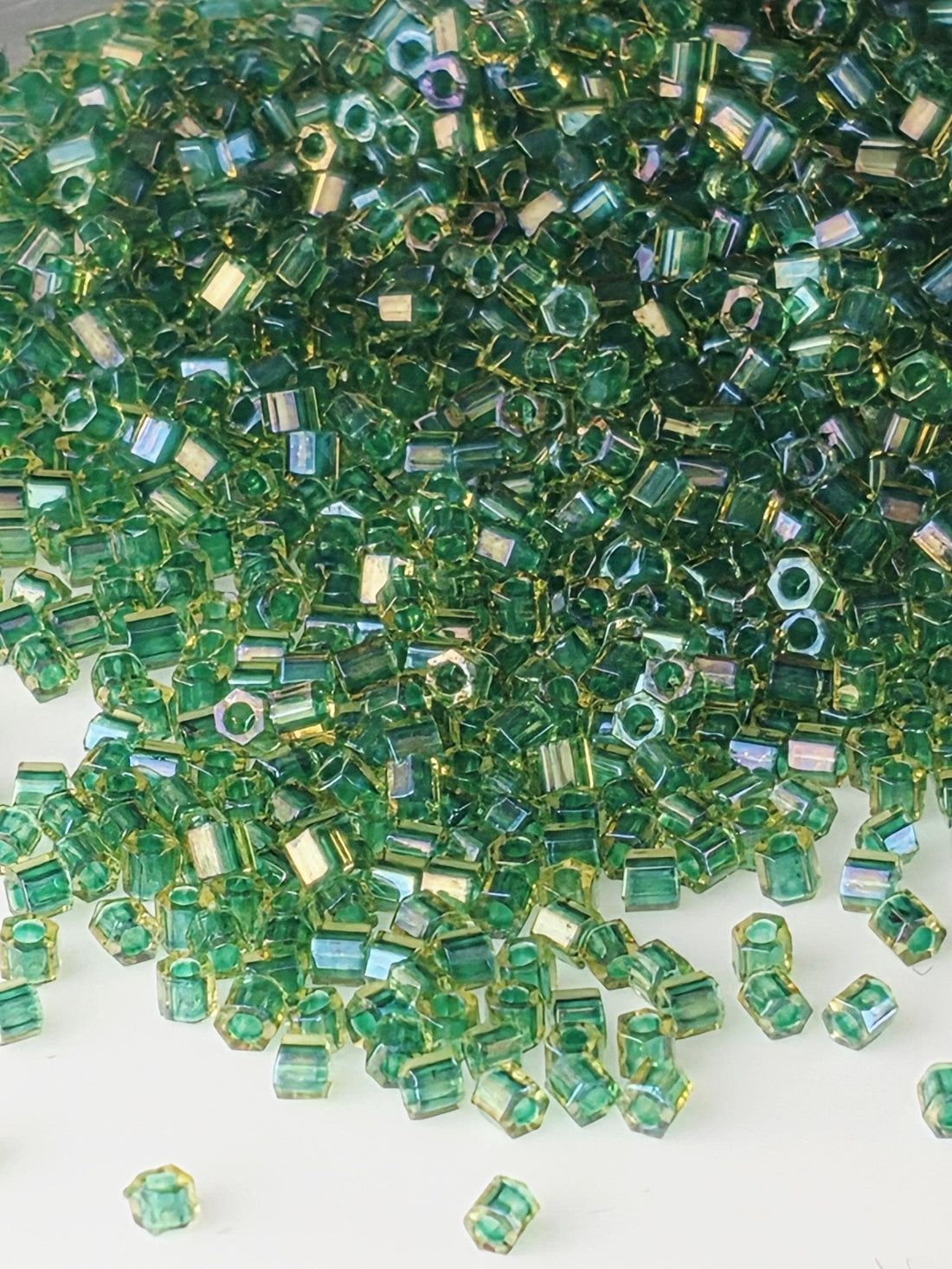 TOHO Hexagon 15/0 Tube 2.5" : Inside-Color Luster Jonquil/Emerald-Lined