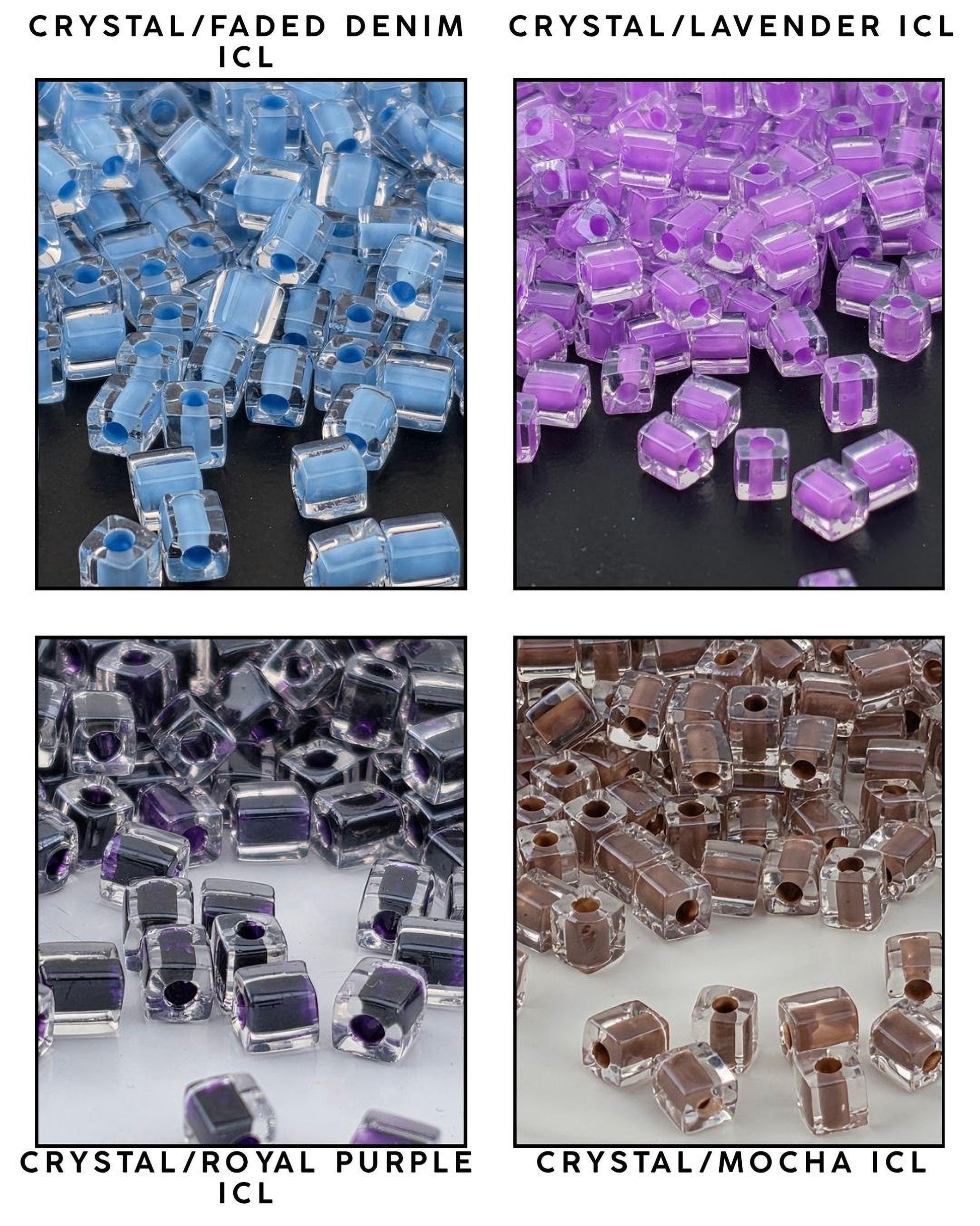 Miyuki 4mm Cube Beads 15g - Crystal, Inside Color Lined & Opaque - Choice of 21 Colors or Full Collection Set - Japanese Glass Square Bead