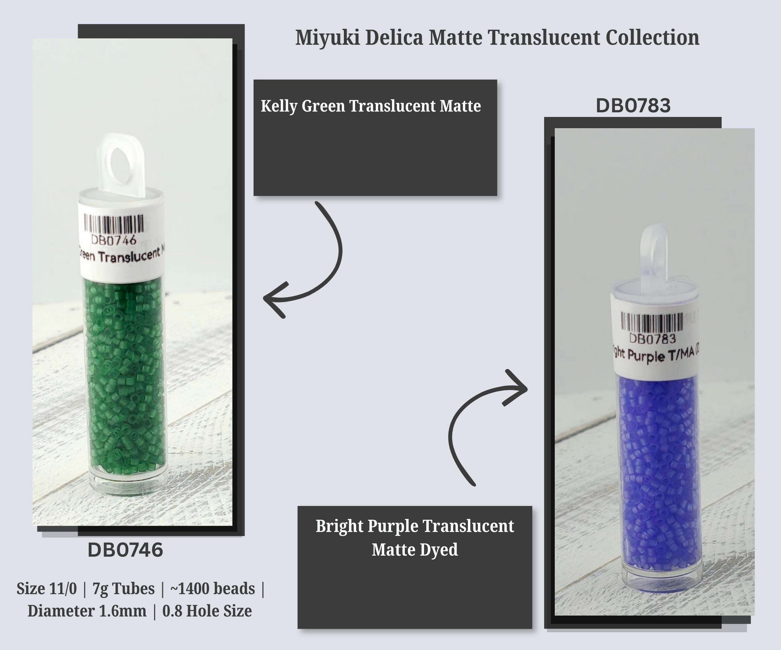 The image is a collage of two images, each showing a different colored bead in a transparent container. The image on the left is green, and the one on the right is purple. The text in the image provides information about the beads, including their size, color, and the type of material they are made of.
