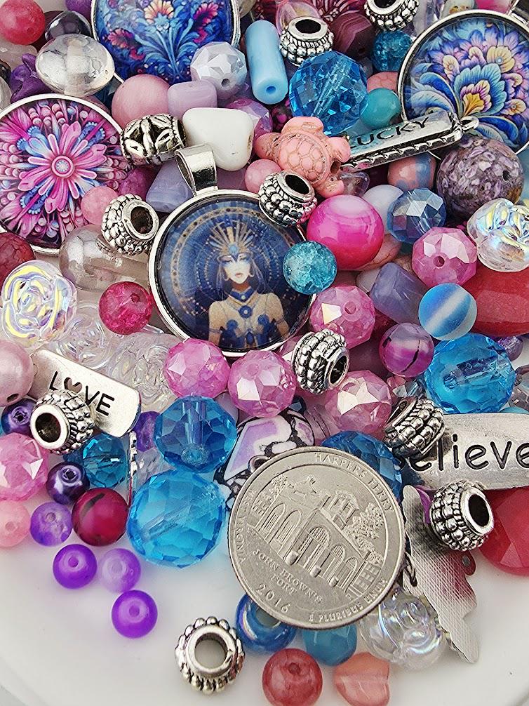 Mulberry and Rose Bead Soup Mix | Mulberry, Rose and Black Glass Beads | LOVE Charm and Crystal Heart Pendants | DIY Jewelry Making