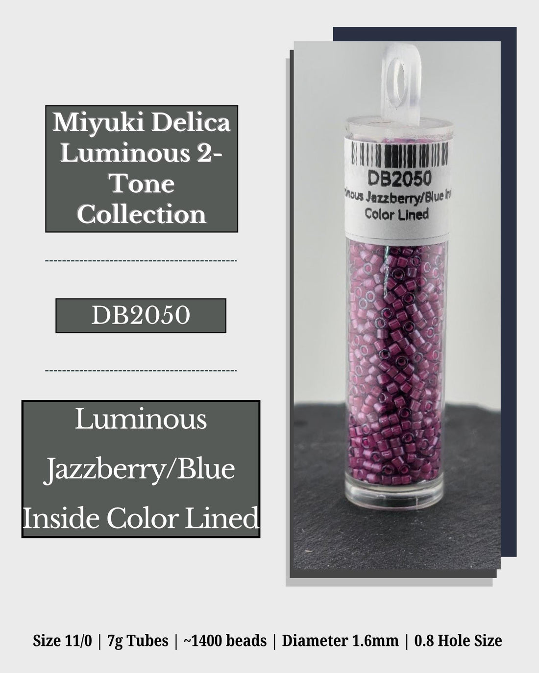 a collection of colorful beads in various sizes and colors, arranged in rows and columns. The beads are labeled with their names and are organized in a visually appealing manner.