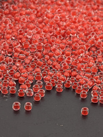 Matsuno Seed Beads: Translucent Inside Dyed Red - 11/0 Round Glass