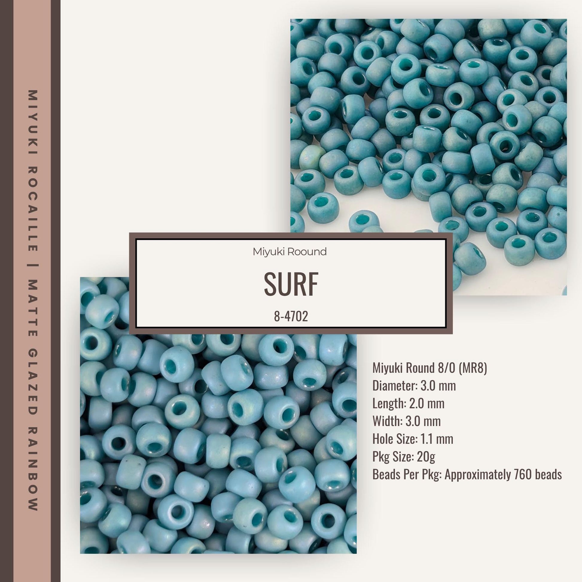 The image is a collage of two images, one showing a pile of blue beads and the other showing a close-up of the same blue beads. The collage includes text providing information about the beads, such as their size, shape, and weight.