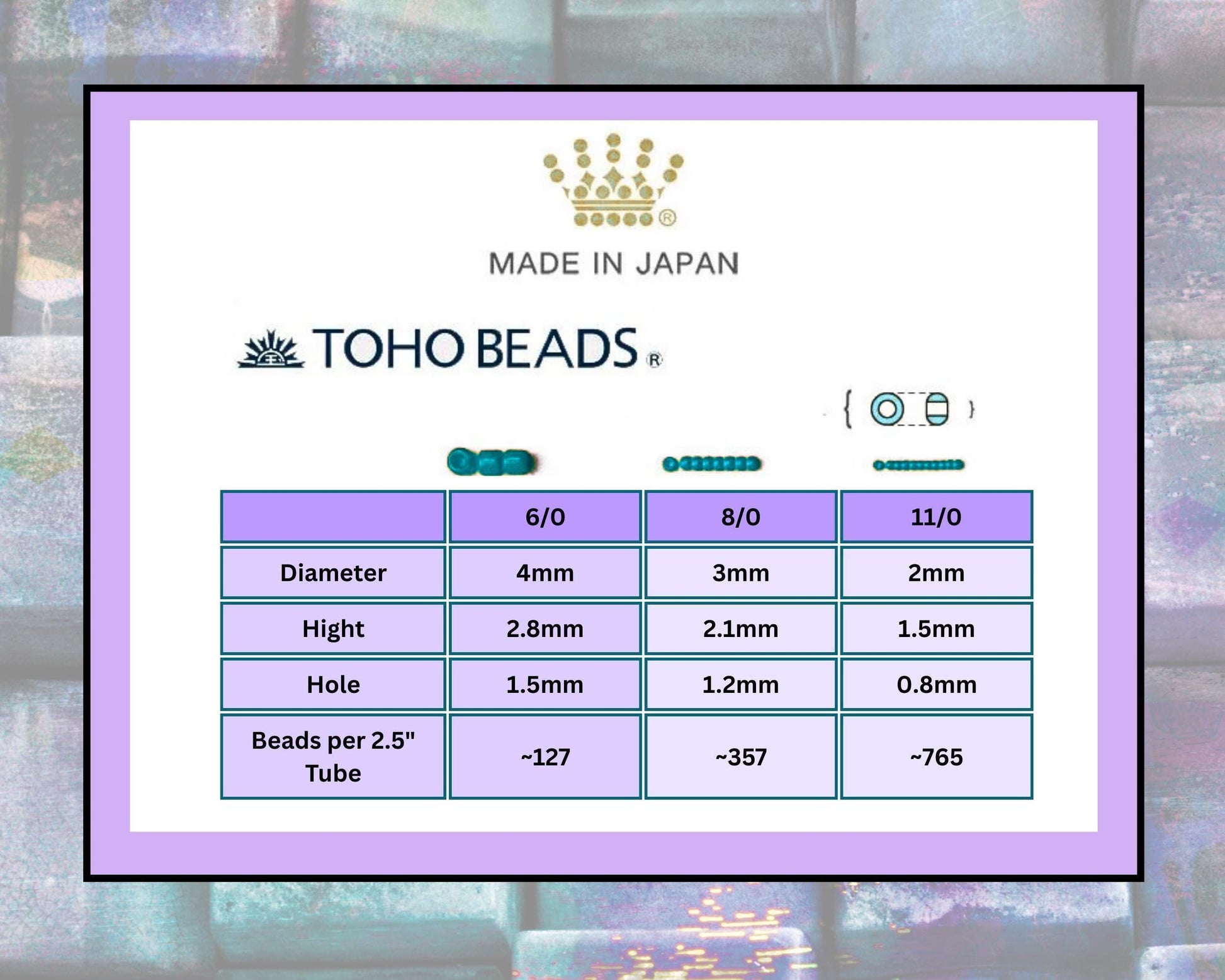 TOHO Round 15/0 Tube 2.5": Ceylon Gladiola Size 15/0 Toho Round 2.5" tube