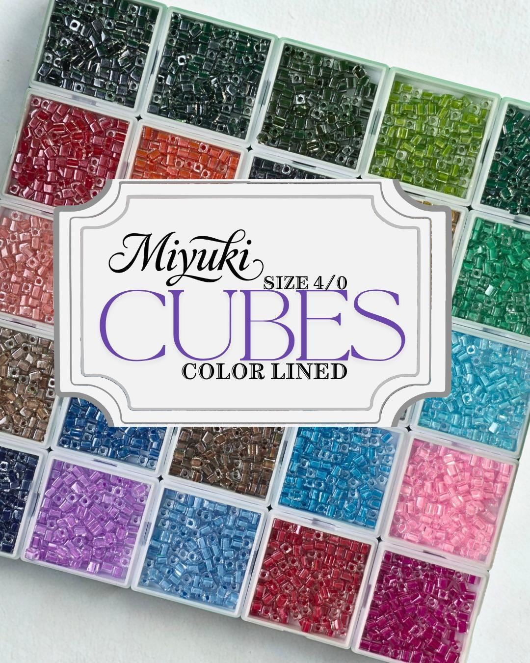 Miyuki 4mm Cube Beads 15g - Crystal, Inside Color Lined & Opaque - Choice of 21 Colors or Full Collection Set - Japanese Glass Square Bead