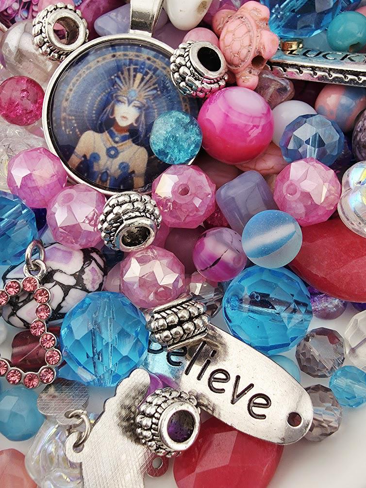 Mulberry and Rose Bead Soup Mix | Mulberry, Rose and Black Glass Beads | LOVE Charm and Crystal Heart Pendants | DIY Jewelry Making