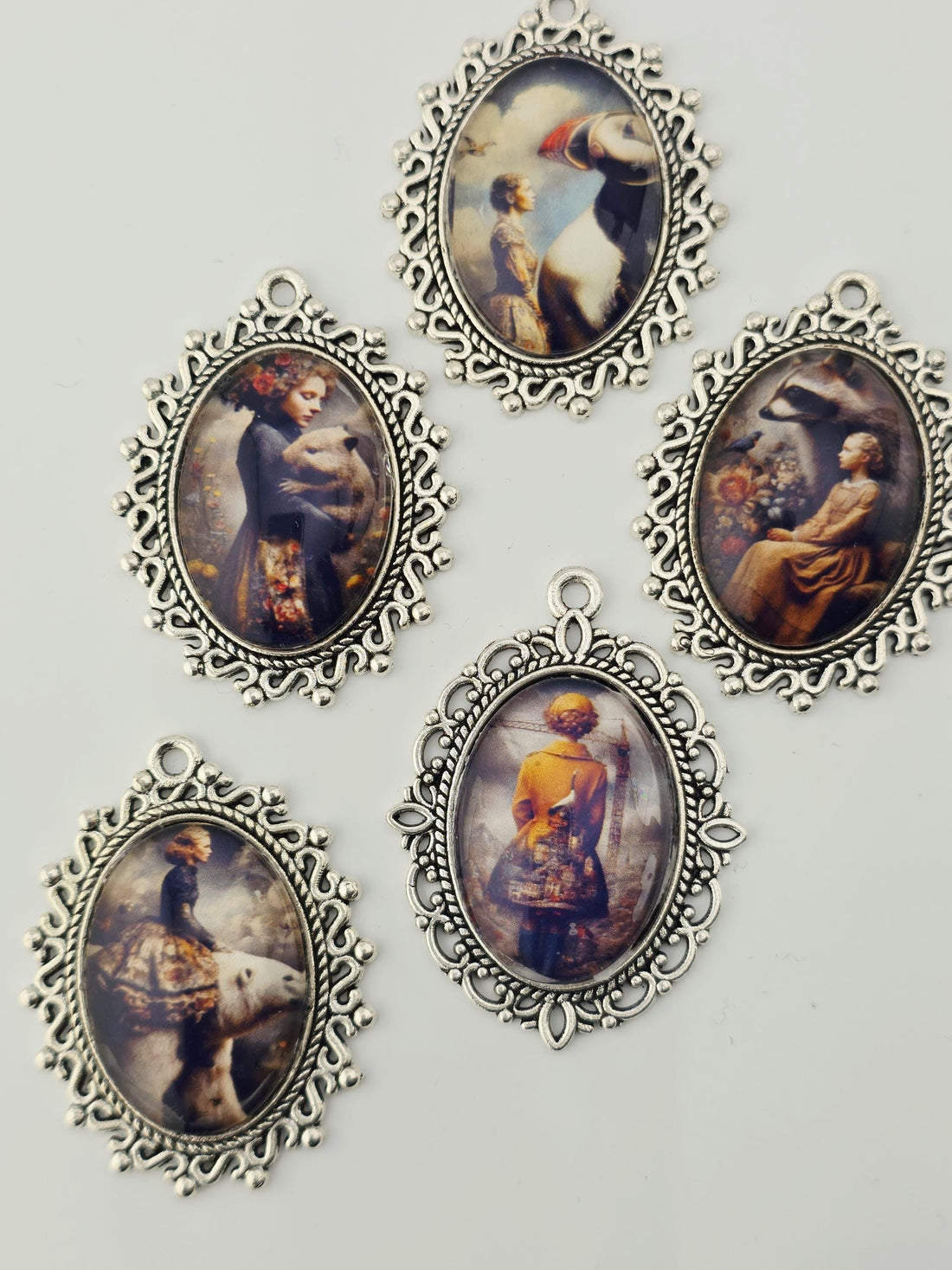 Folklore Bead Soup Mix | Black, Cream and Jasper Glass Beads | Fantasy Portrait Cabochon Pendants | DIY Jewelry Making | Learise Curated Mix