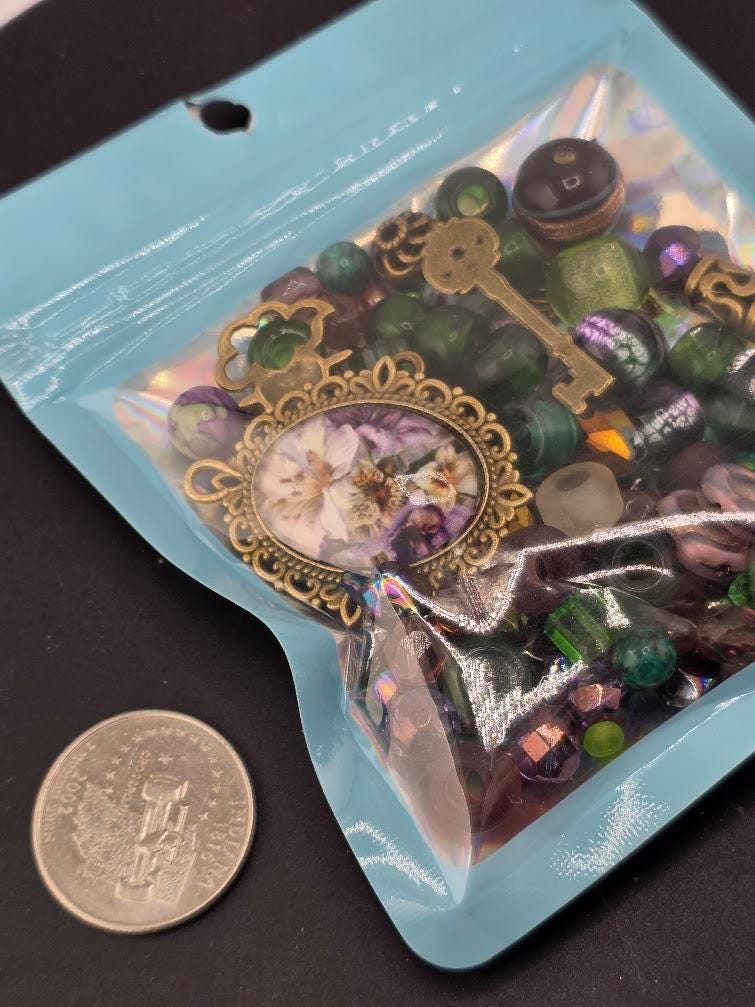 Dragonfly Dusk Bead Soup Mix | Plum and Antique Bronze Glass Beads | Dragonfly and Pansy Cabochon Pendants | DIY Jewelry Making