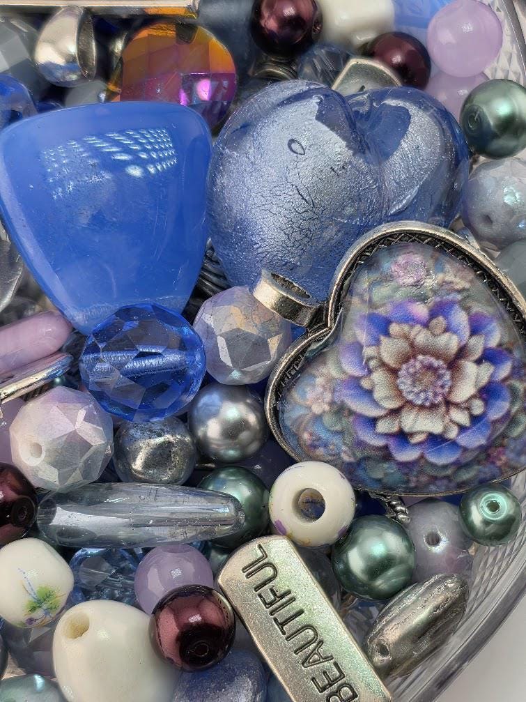 True Blue Bead Soup Mix | Cobalt Blue Glass Beads | Murano Heart and Sentiment Charm Pendants | DIY Jewelry Making | Learise Curated Mix