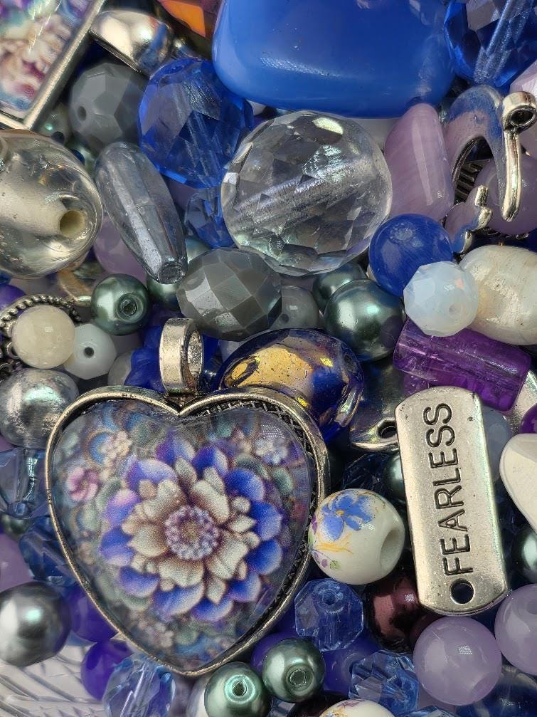 True Blue Bead Soup Mix | Cobalt Blue Glass Beads | Murano Heart and Sentiment Charm Pendants | DIY Jewelry Making | Learise Curated Mix