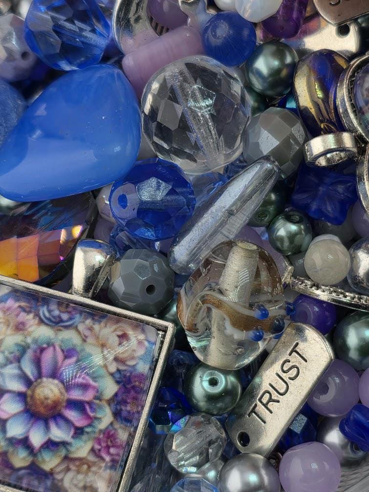 True Blue Bead Soup Mix | Cobalt Blue Glass Beads | Murano Heart and Sentiment Charm Pendants | DIY Jewelry Making | Learise Curated Mix