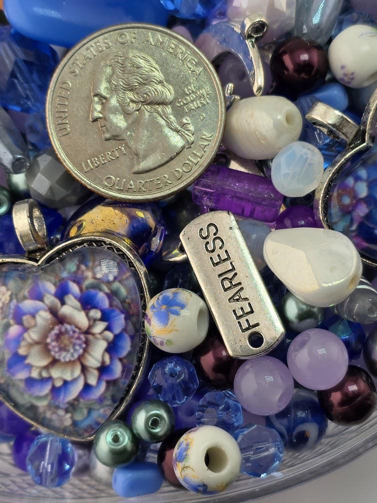 True Blue Bead Soup Mix | Cobalt Blue Glass Beads | Murano Heart and Sentiment Charm Pendants | DIY Jewelry Making | Learise Curated Mix