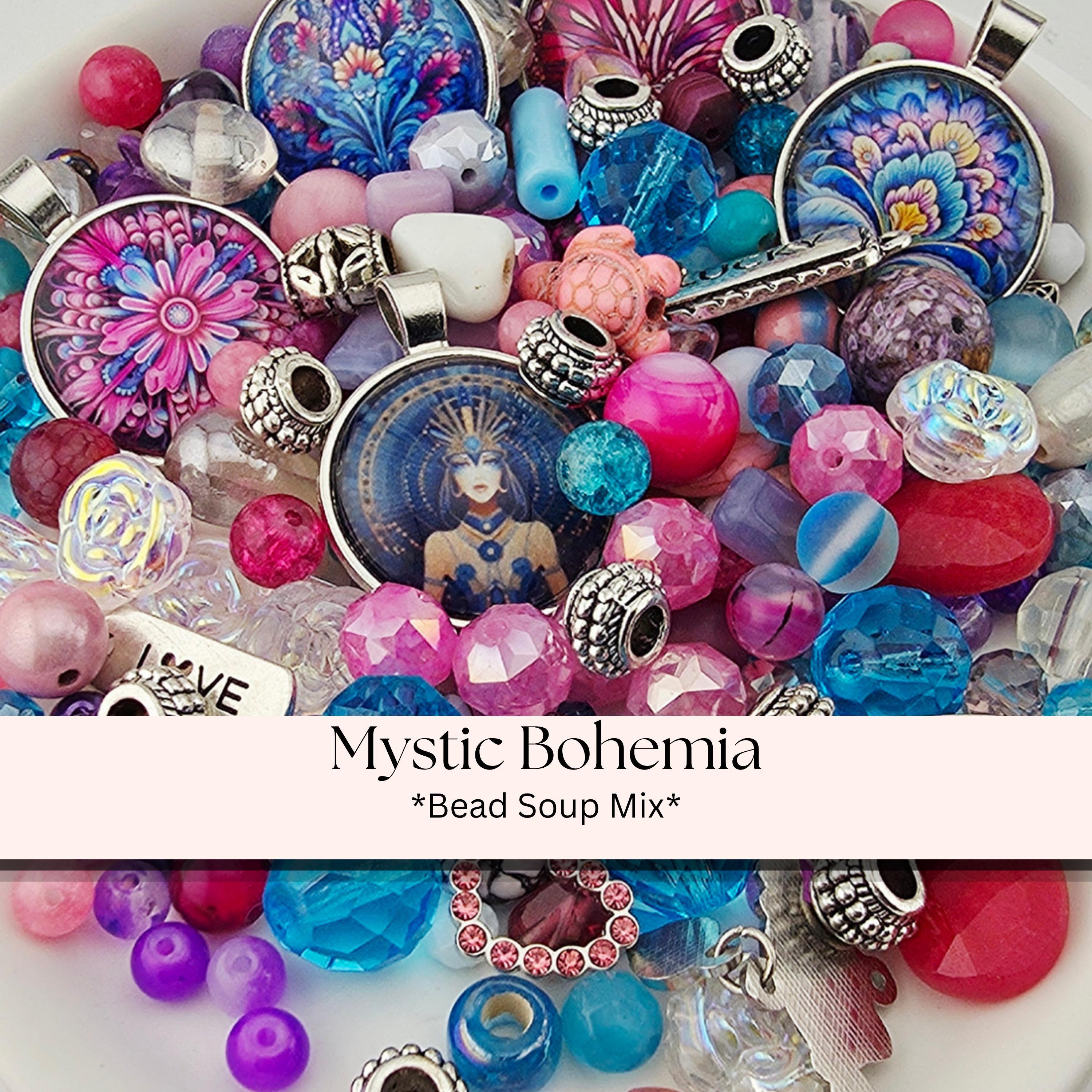 Glass Bead Soup Mix - Mystic Bohemia | Pink, Turquoise and Purple Glass Beads | Paisley, Mandala and Goddess Pendants