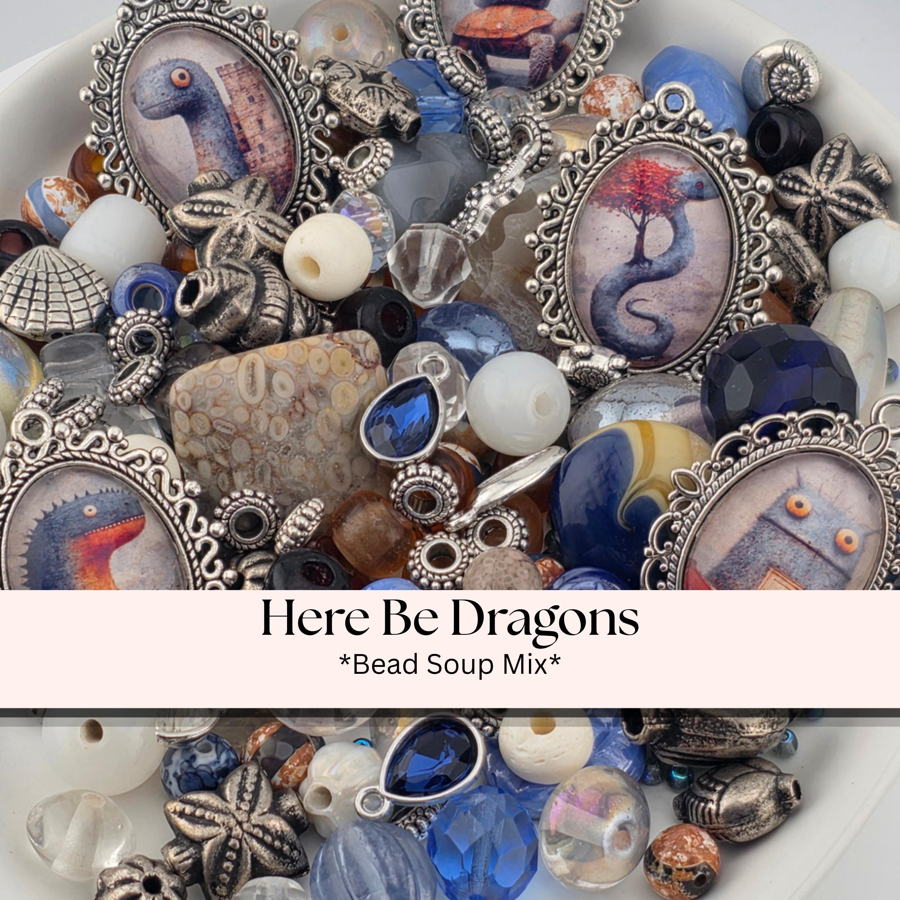 Here Be Dragons Bead Soup Mix | Navy, Cream Silver Glass Beads | Sea Monster Galleon Pendants | DIY Jewelry Making | Learise Curated Mix