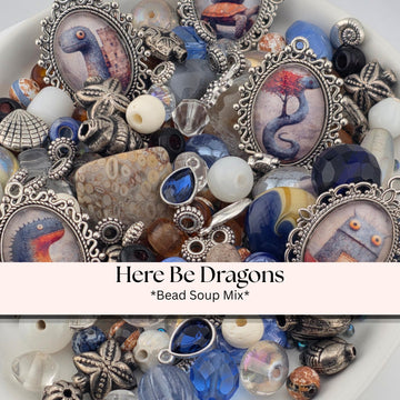 Here Be Dragons Bead Soup Mix | Navy, Cream Silver Glass Beads | Sea Monster Galleon Pendants | DIY Jewelry Making | Learise Curated Mix
