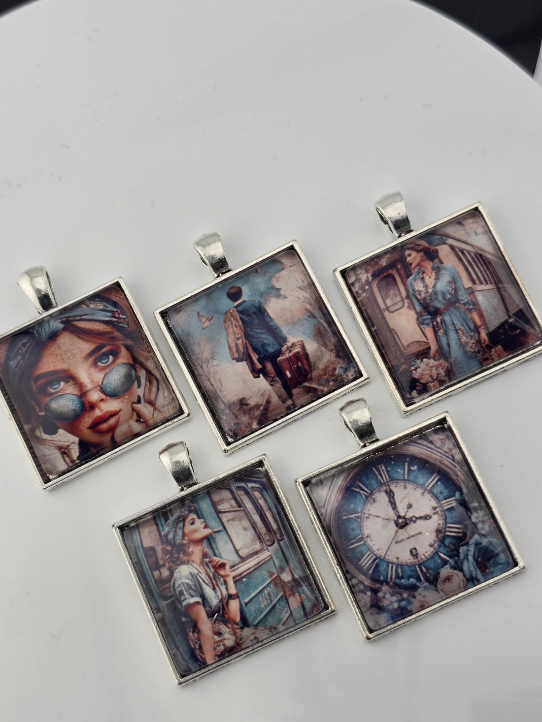 Wanderlust Bead Soup Mix | Turquoise and Tiger's Eye Glass Beads | Vintage Travel and Clock Cabochon Pendants | DIY Jewelry Making