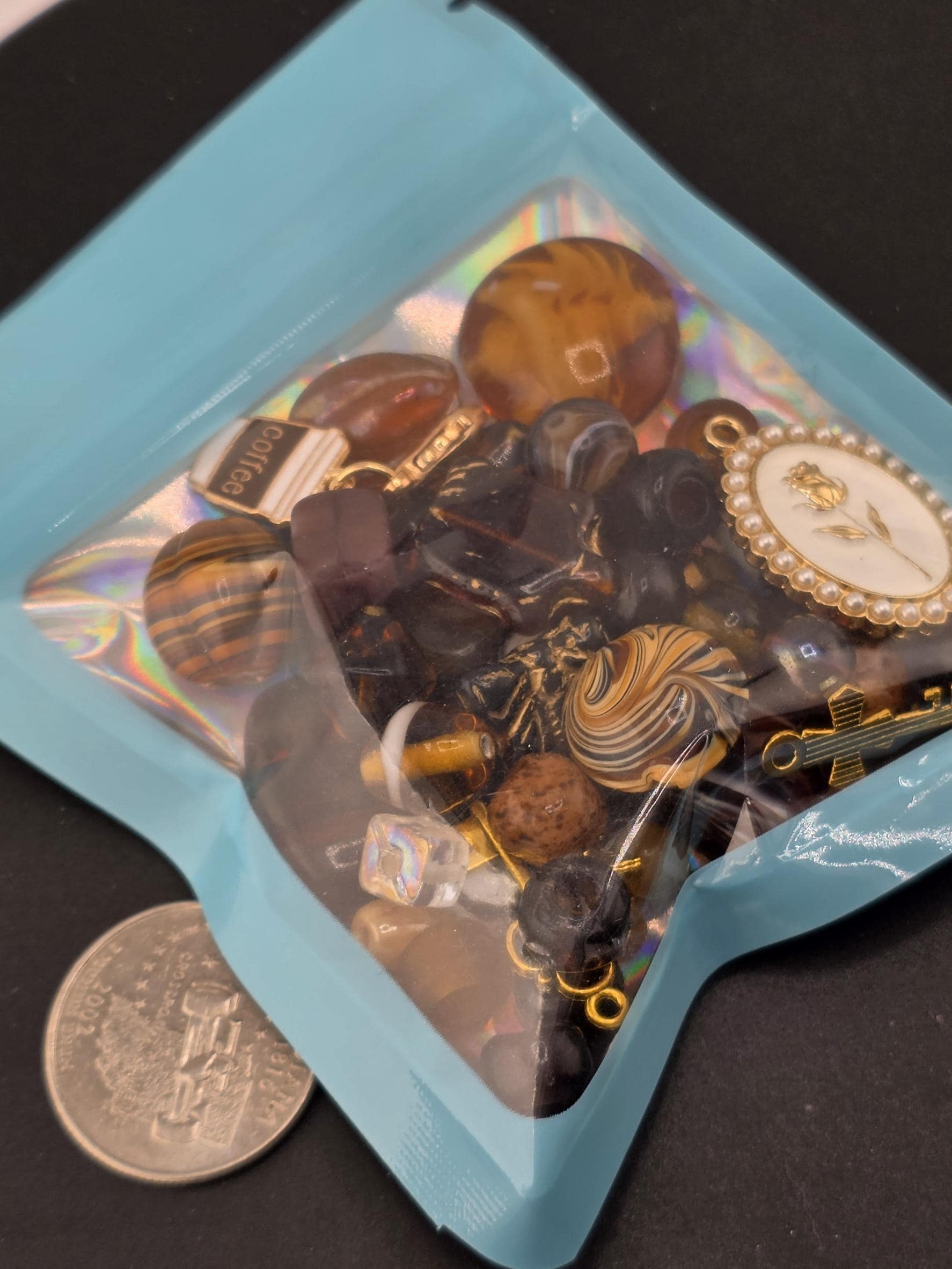 Café Parisienne Bead Soup Mix | Espresso Brown and Amber Glass Beads | Coffee, Eiffel and Key Charm Pendants | DIY Jewelry Making