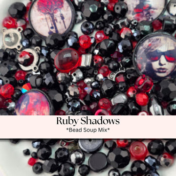 Ruby Shadows Bead Soup Mix | Red and Black Glass Beads | Gothic Portrait Cabochon Pendants | DIY Jewelry Making | Learise Curated Mix