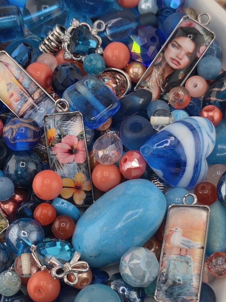 Coral Grief Bead Mix, Salmon Aqua Glass with Metal Spacers (2oz)