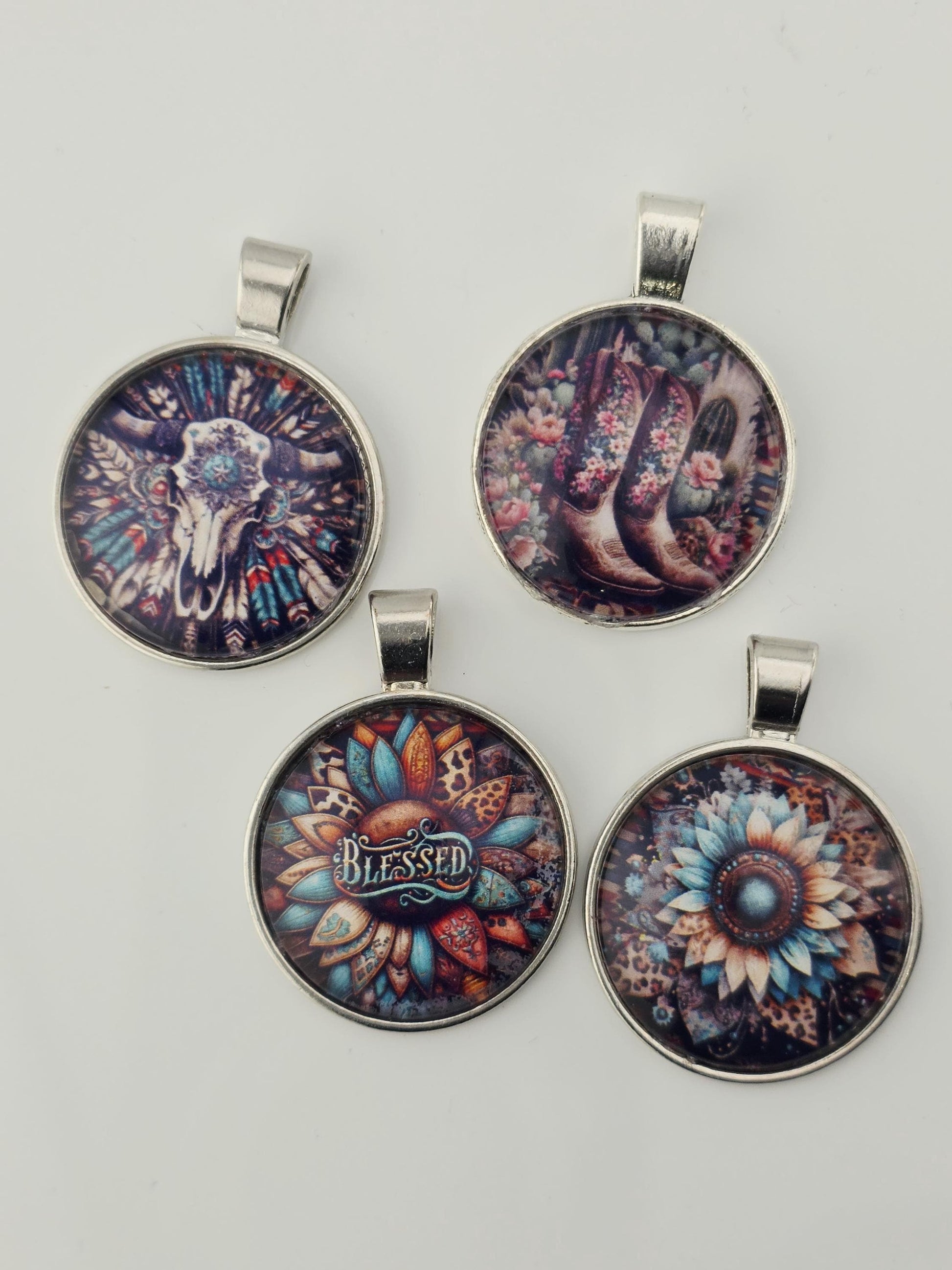 Mesa Sunrise Bead Soup Mix | Rust and Turquoise Glass Beads | Bull Skull and Sunflower Cabochon Pendants | DIY Jewelry Making