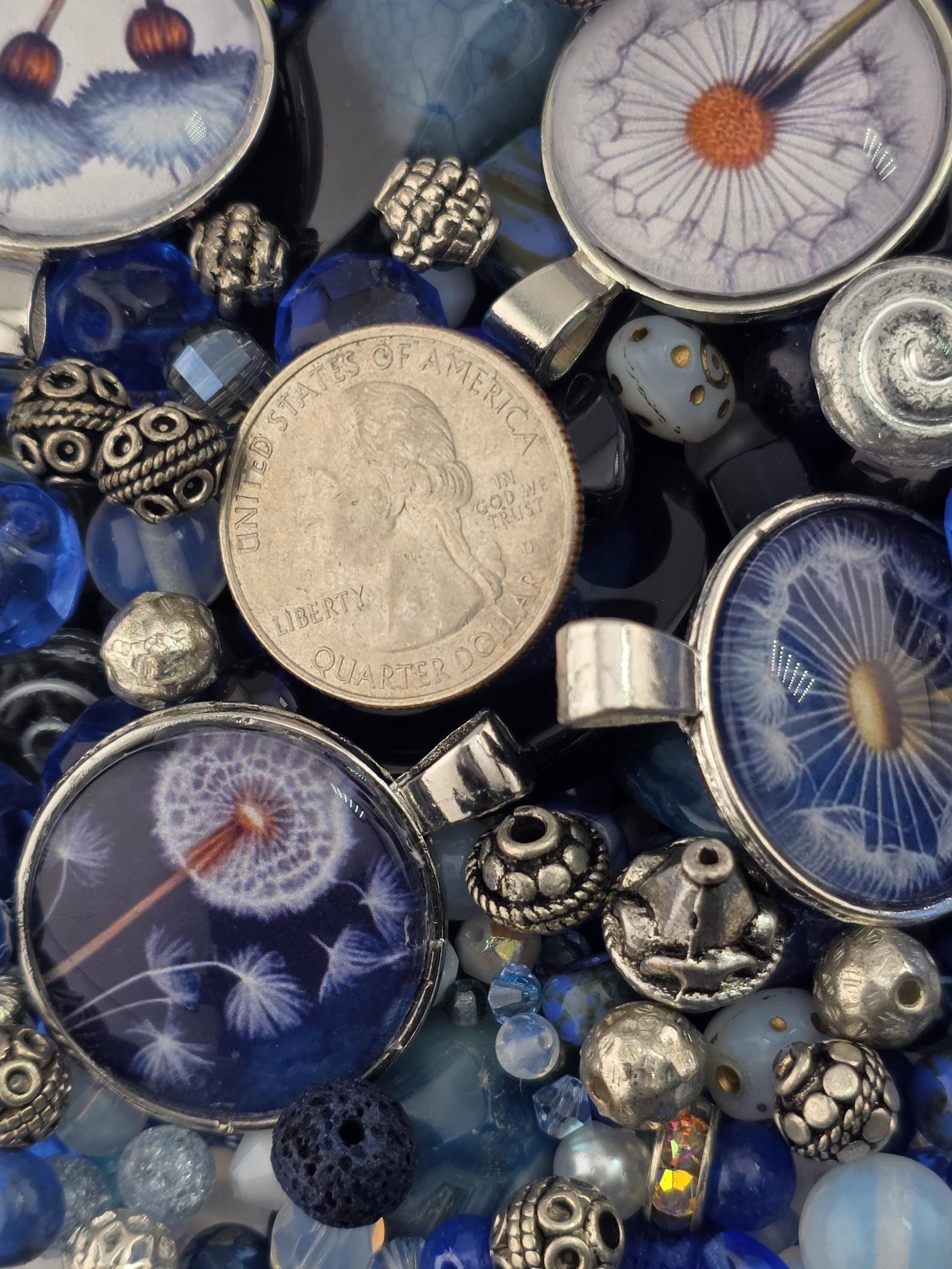 Make a Wish Bead Soup Mix | Cobalt Blue and Opal Glass Beads | Dandelion Wish Cabochon Pendants | DIY Jewelry Making | Learise Curated Mix