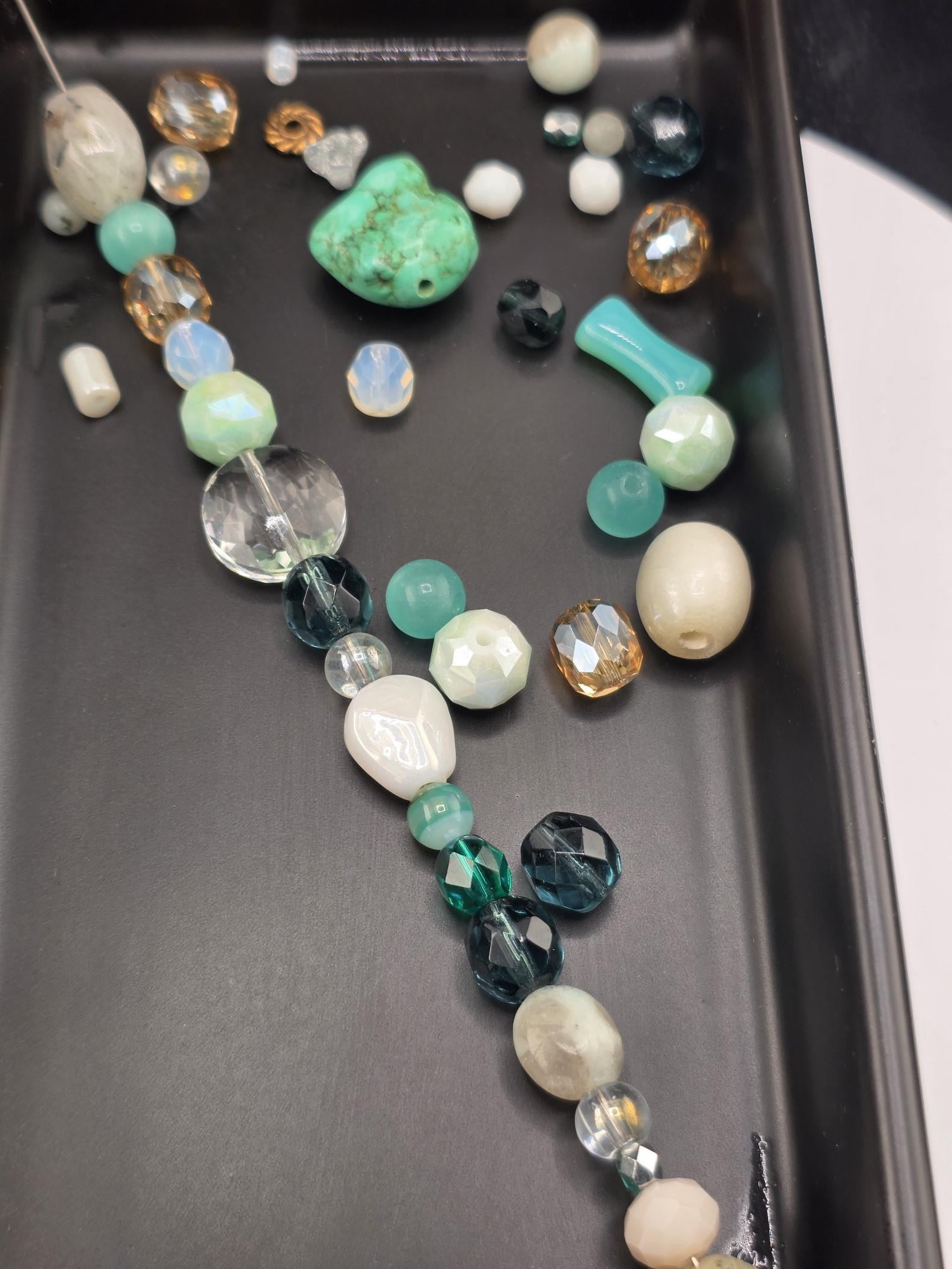 Faerie Court Bead Soup Mix | Teal, Black and Gold Glass Beads | Fae and Cat Cabochon Pendants | DIY Jewelry Making | Learise Curated Mix