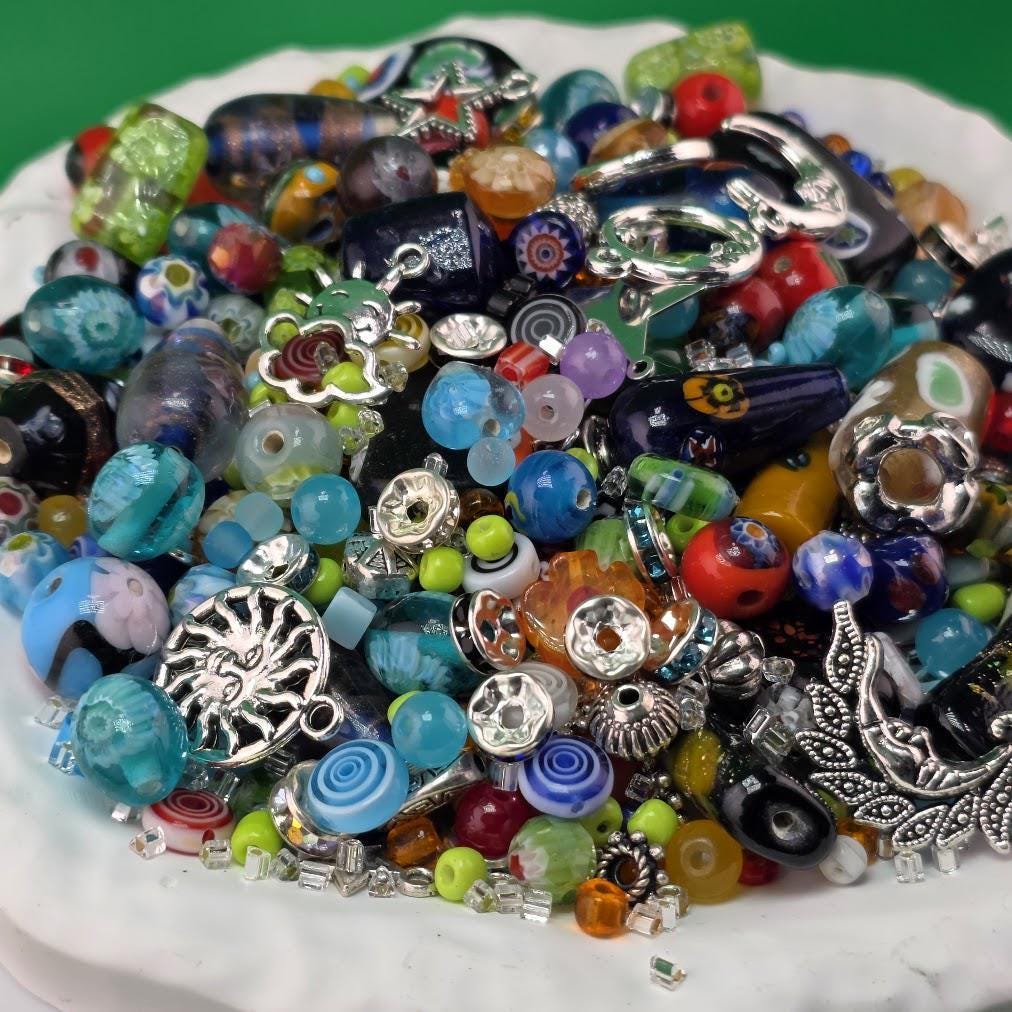 Glass Bead Soup Mix - Carnival | Rainbow Millefiori and Lampwork Glass Beads | DIY Jewelry Making Supply