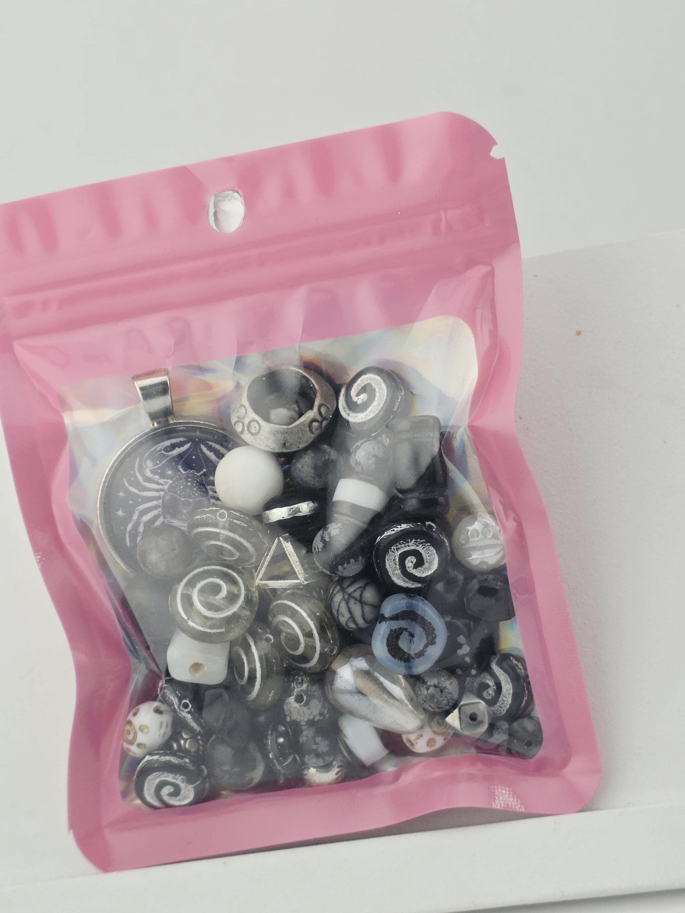 Starborn Bead Soup Mix | Inky Purple and Silver Glass Beads | Zodiac Cabochon Pendants | DIY Jewelry Making | Learise Curated Mix