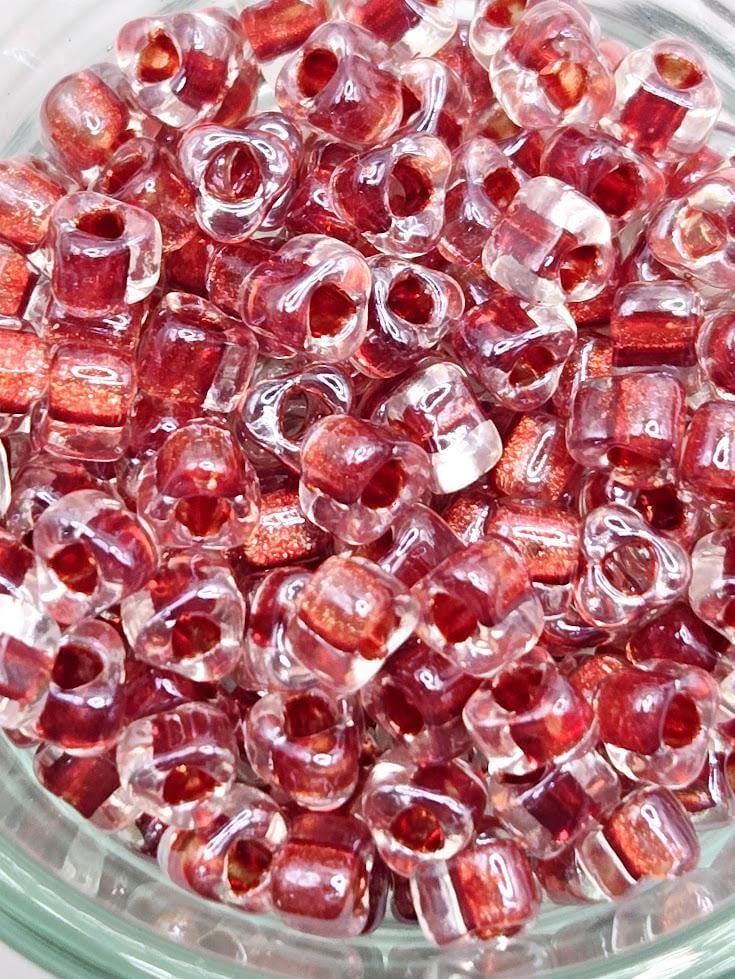 Crystal/Strawberry Inside Color Lined Sparkle Miyuki Triangle Size 5/0 (15g Pkg)