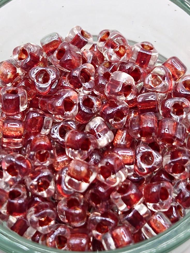 Crystal/Strawberry Inside Color Lined Sparkle Miyuki Triangle Size 5/0 (15g Pkg)