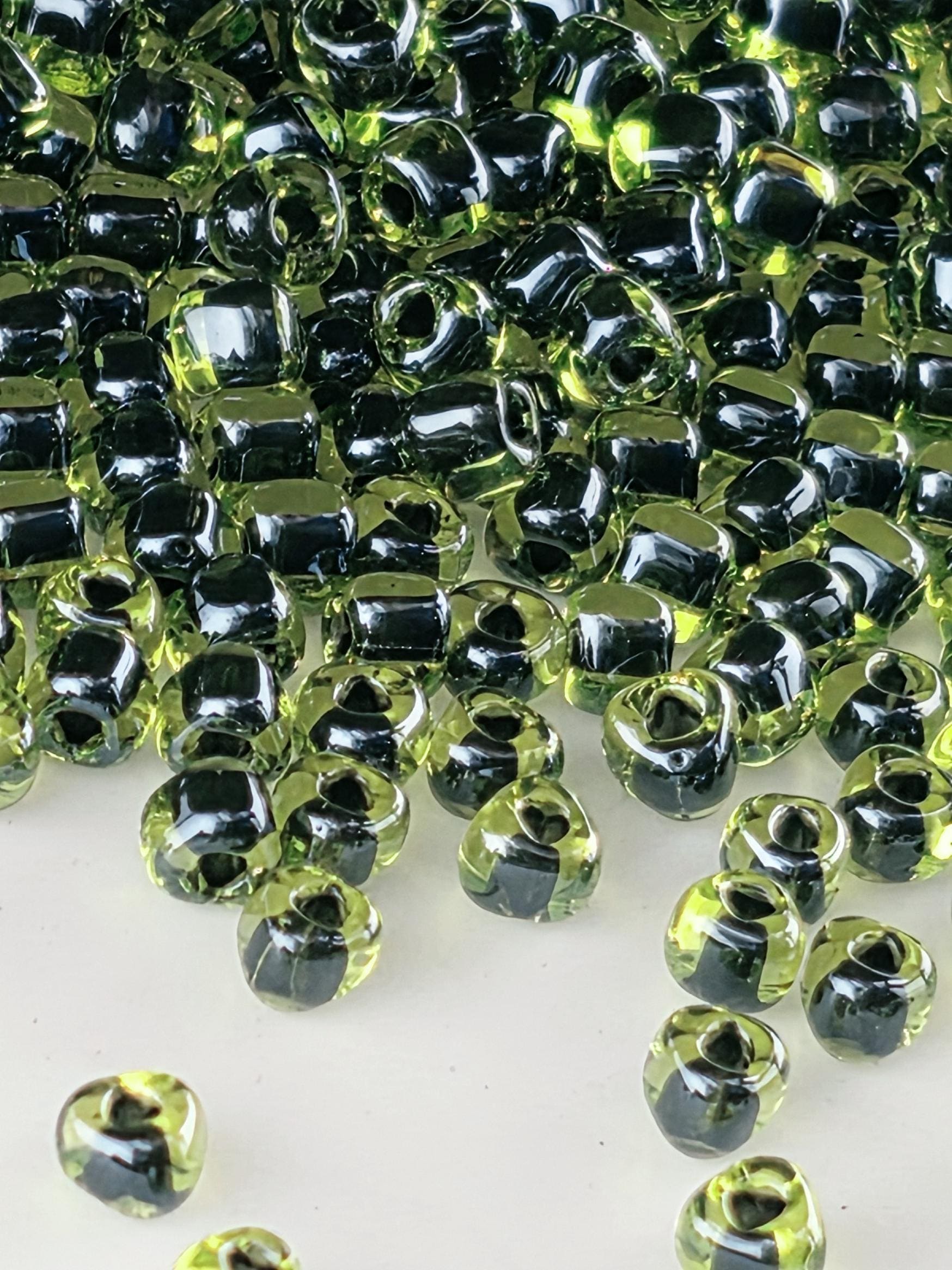 Peridot/Black Inside Color Lined Miyuki Triangle Size 8/0 (15g Pkg)
