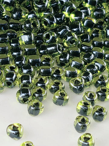 Peridot/Black Inside Color Lined Miyuki Triangle Size 8/0 (15g Pkg)