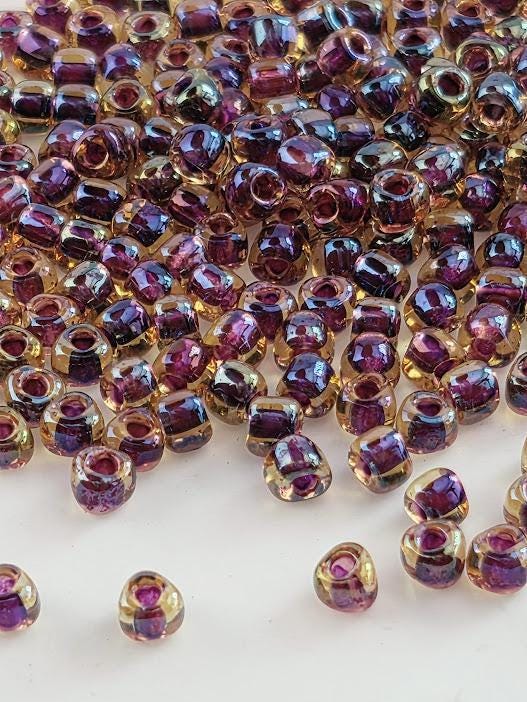 Amber/Amethyst Inside Color Lined Miyuki Triangle Size 8/0 (15g Pkg)