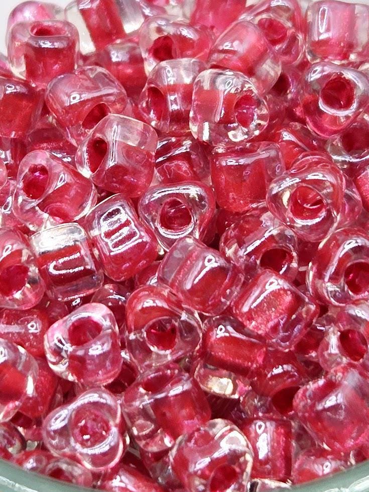 Crystal/Dark Rose Inside Color Lined Sparkle Miyuki Triangle Size 5/0 (15g Pkg)