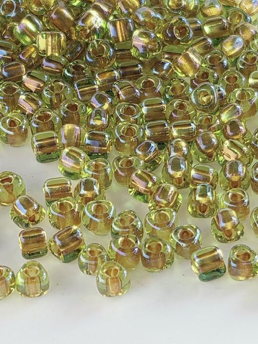 Peridot/Amber Inside Color Lined Sparkle Miyuki Triangle Size 8/0 (15g Pkg)