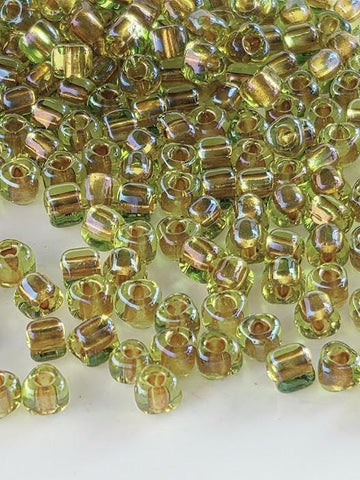 Peridot/Amber Inside Color Lined Sparkle Miyuki Triangle Size 8/0 (15g Pkg)